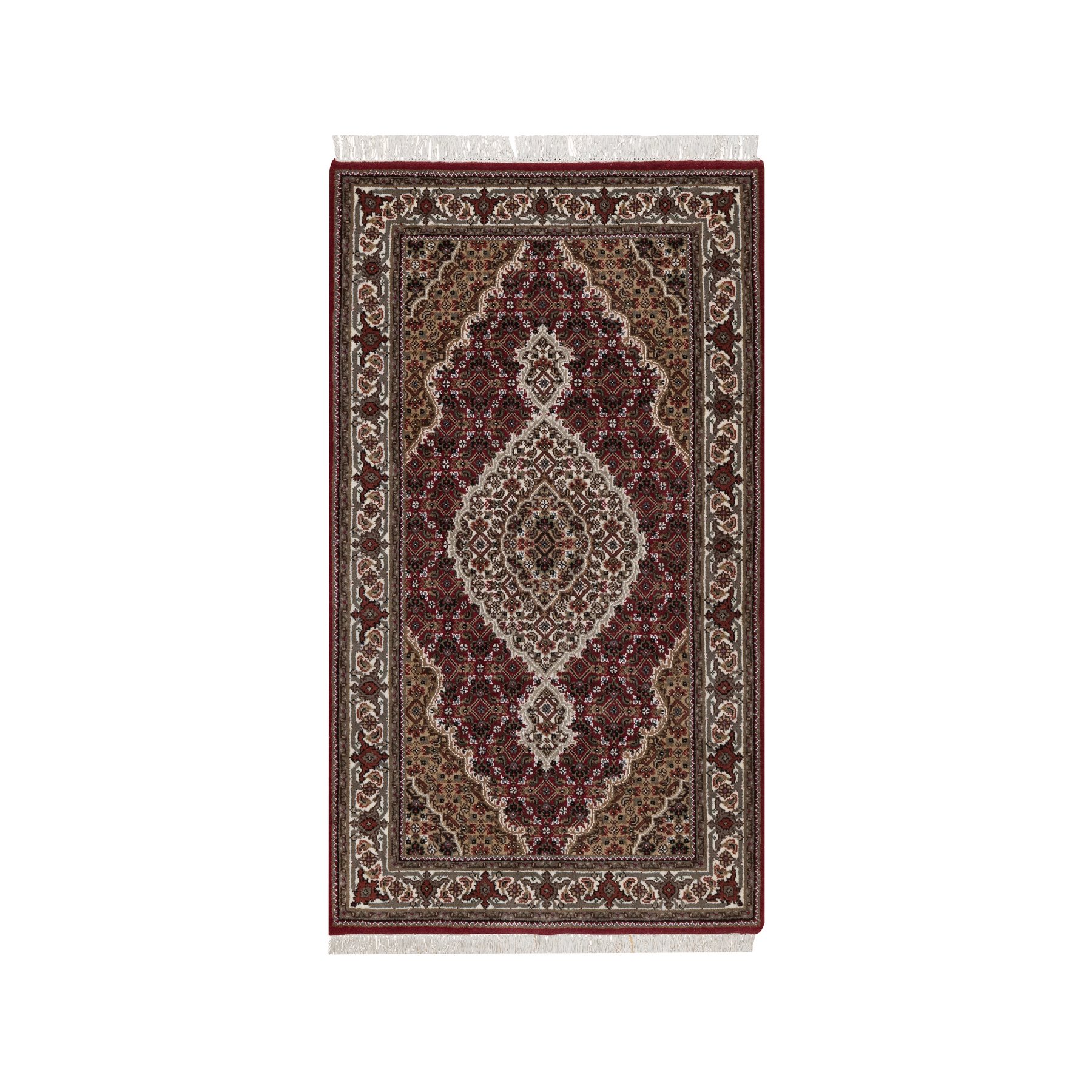 Rhubarb Red, Tabriz Mahi with Fish Medallion Design, 175 KPSI, Hand Knotted, 100% Wool, Oriental Rug